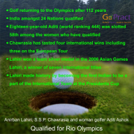 Lahiri Chawrasia Aditi Golfers to Rio Olympic